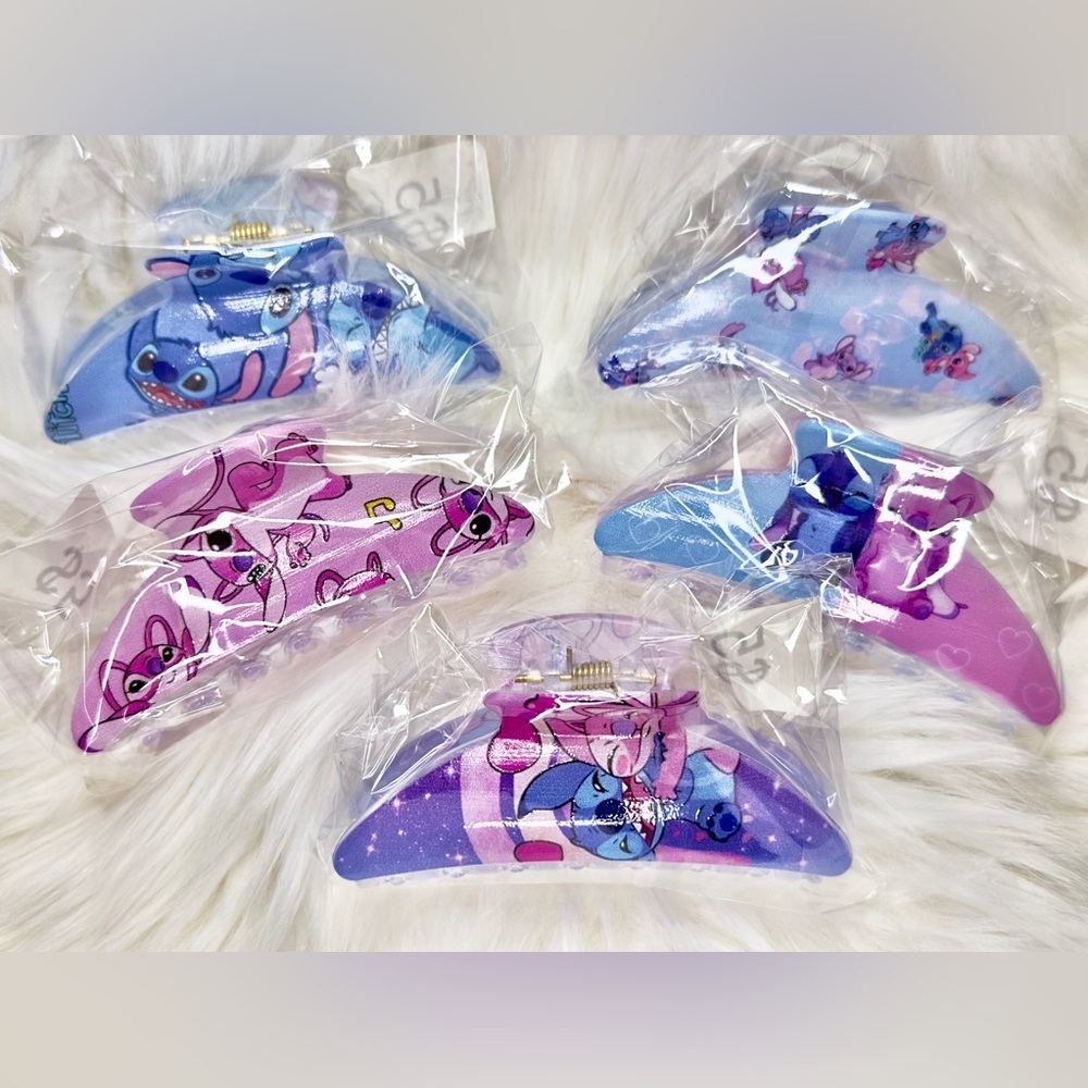 5 pcs set of Stitch Kids Hair Clips Set - Blue and Purple